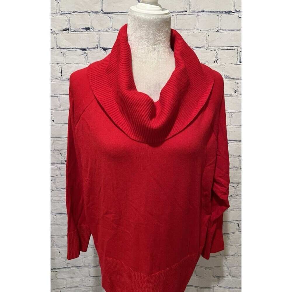 CYRUS Women's PLUS Size 1X Cowl Neck Tunic Sweater Cab Red Waffle Knit - $110 - Picture 2 of 8